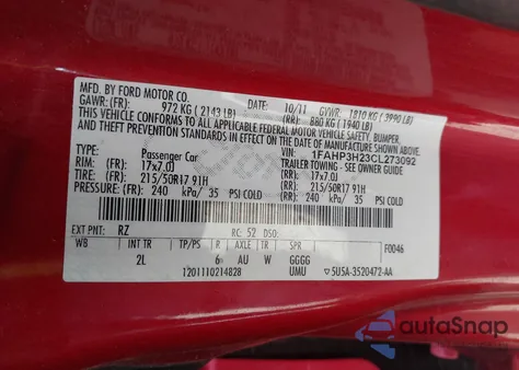 2012 Ford Focus Sel from USA, damaged, VIN 1FAHP3H23CL273092